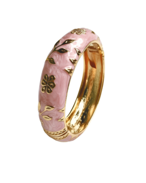 Luxury Pink Enamel & Gold Floral Bangle