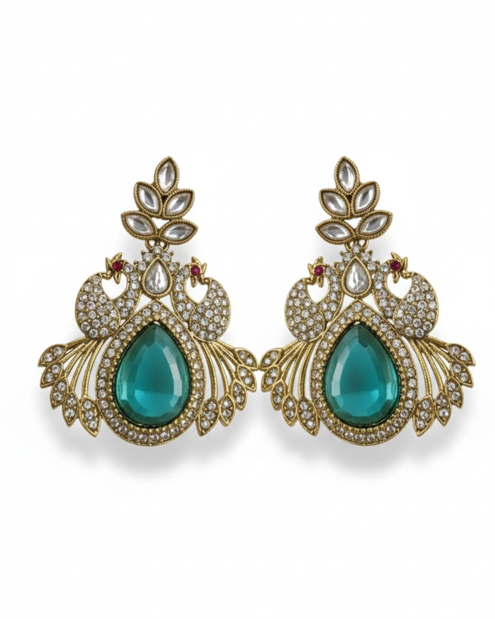 Gold Peacock Statement Earrings - Image 2