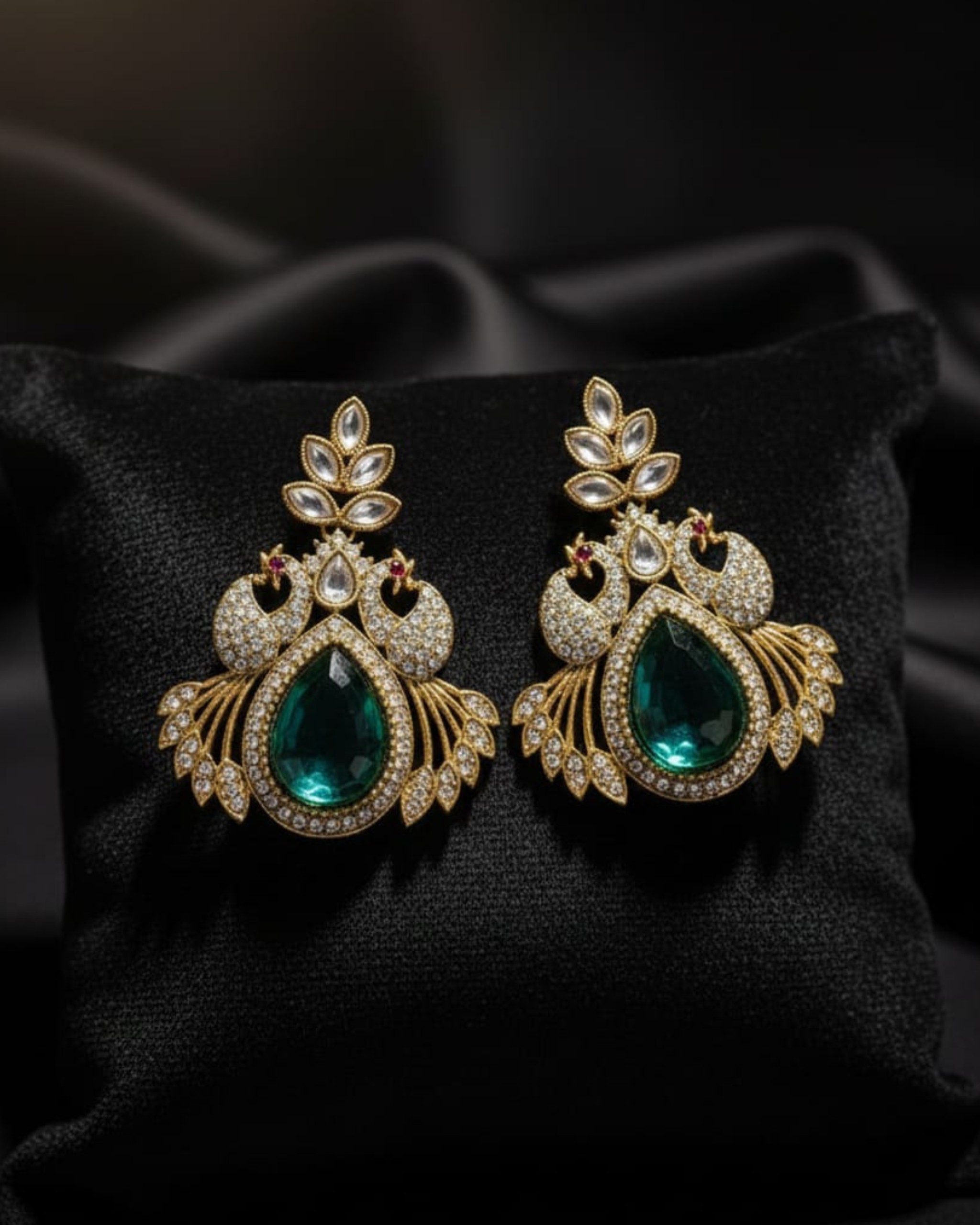 Gold Peacock Statement Earrings - Image 3