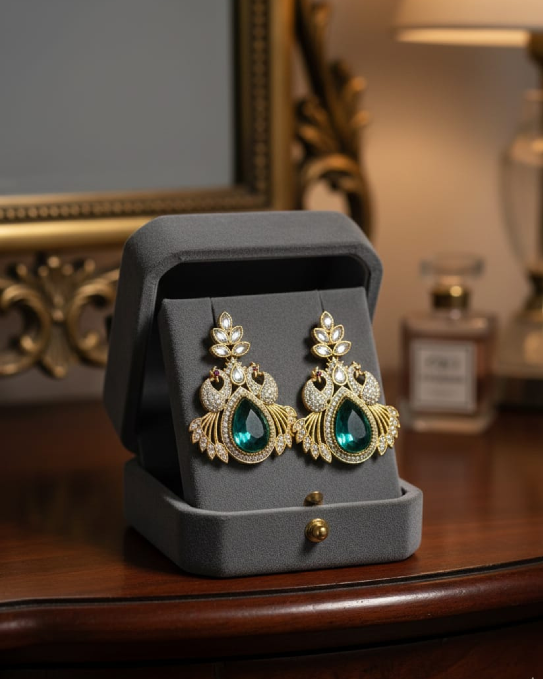 Gold Peacock Statement Earrings