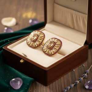 Traditional Gold-Plated Kundan and Pearl Stud Earrings
