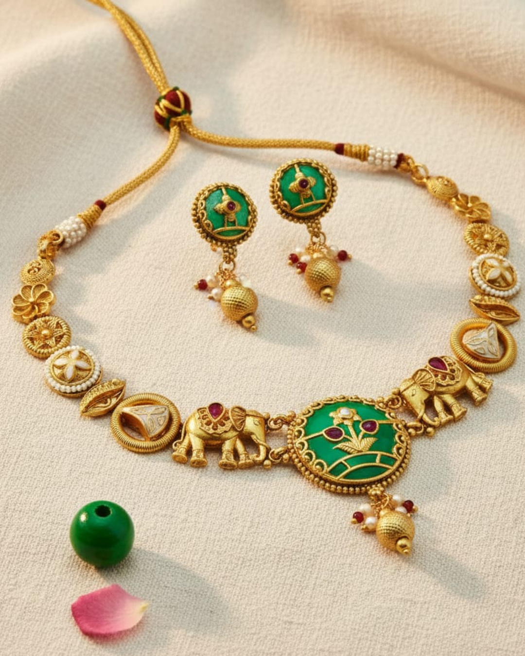 Antique Elephant Motif Choker Necklace Set