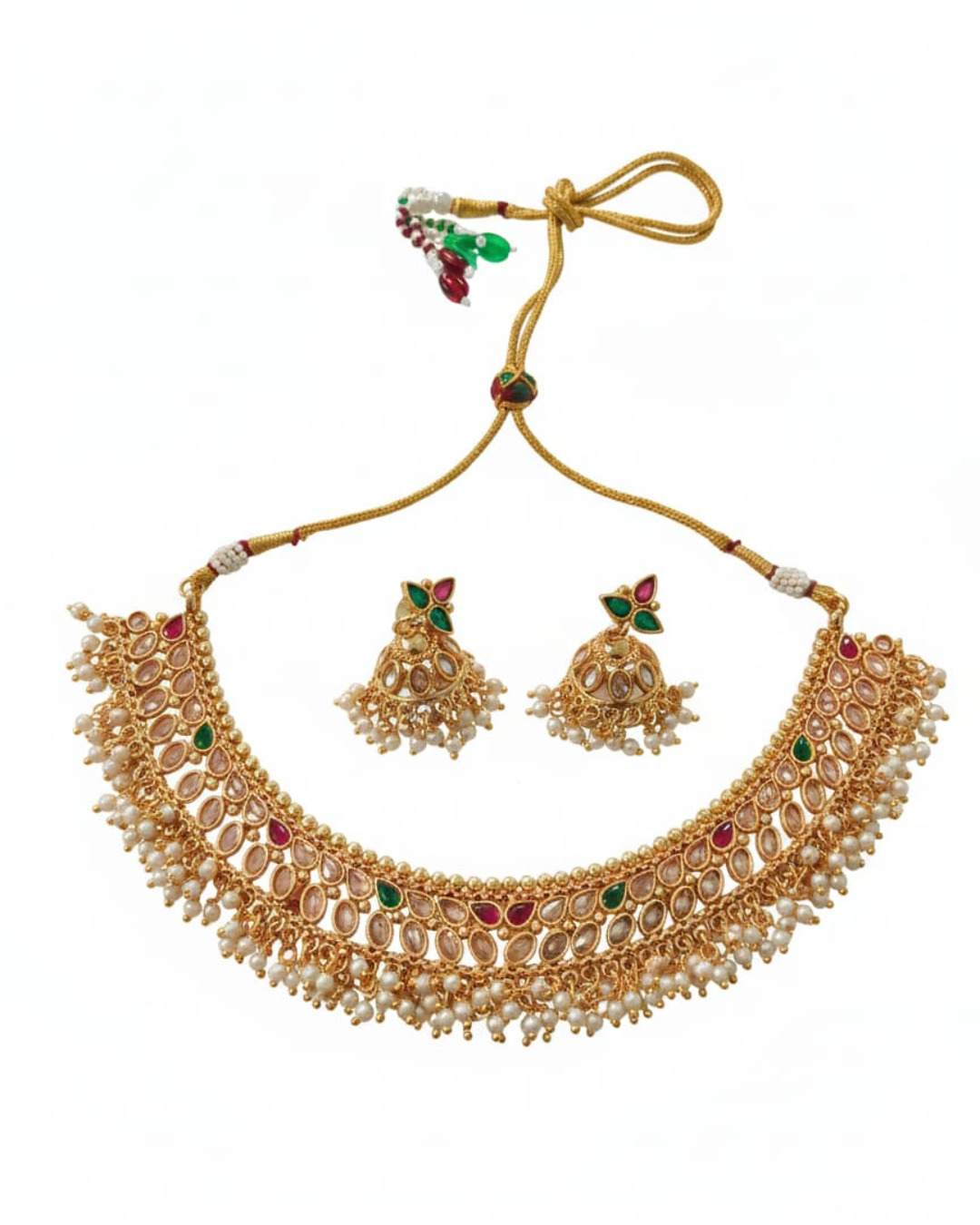Bridal Kundan Polki Choker Necklace Set - Image 3