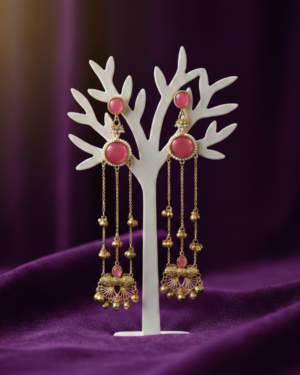 Extra Long Chain Drop Earrings for Women (Pink)