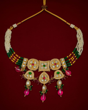 Luxury Gold Plated Kundan Choker Necklace Set with Earrings