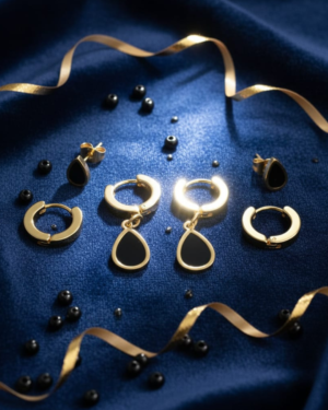 Luminous Black Enamel Teardrop Earrings