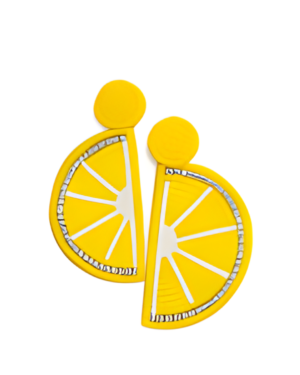 Handcrafted Lemon Slice Beaded Statement Earrings