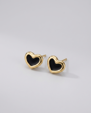 Black Enamel Heart Stud Earrings Dainty Minimalist Heart Jewelry