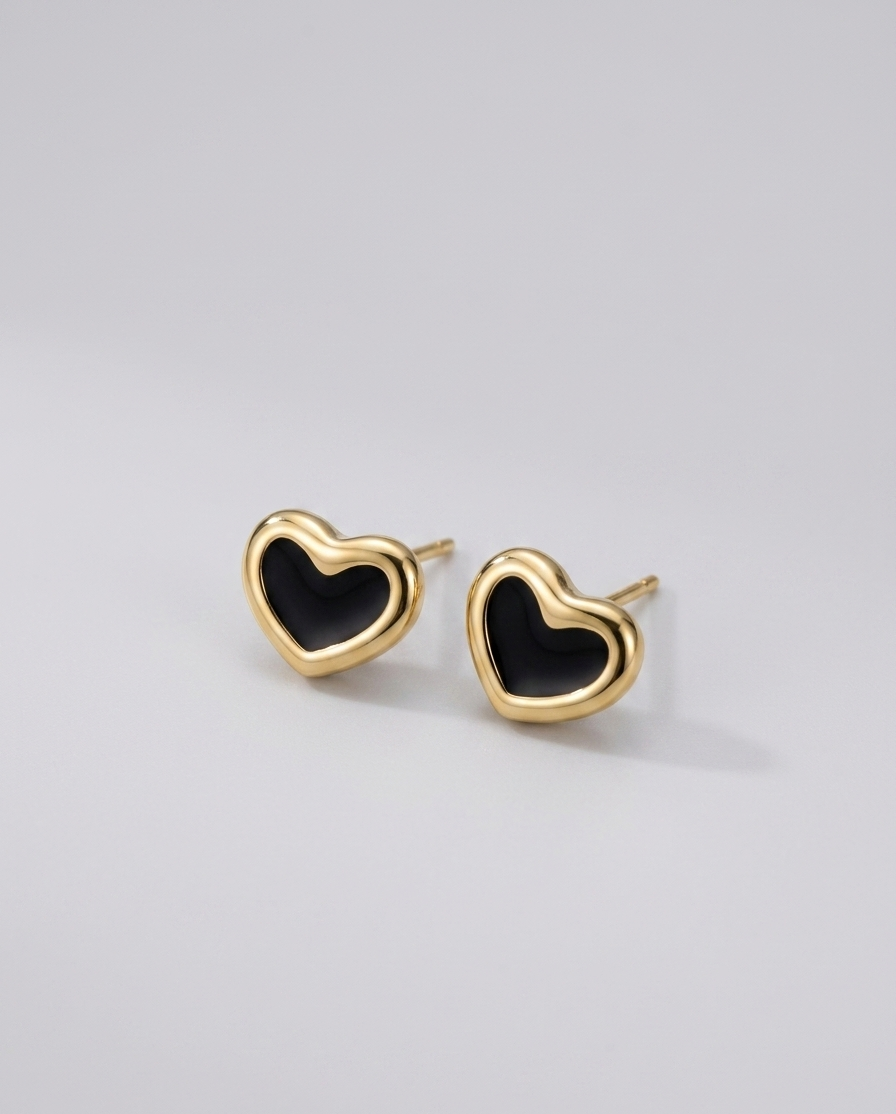 Black Enamel Heart Stud Earrings Dainty Minimalist Heart Jewelry