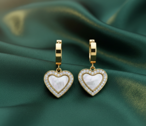 Heart-Shaped Iridescent Drop Earrings with Brilliant Crystal Halo – Elegant Love-Themed Jewelry for Women