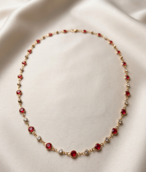 Ruby and Diamond Station Necklace | Bezel-Set Gemstone Layering Chain