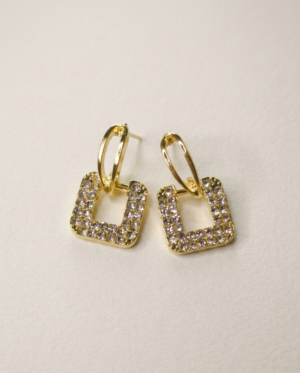 Geometric Pave Drop Earrings | Square Crystal Link Hoop Earrings