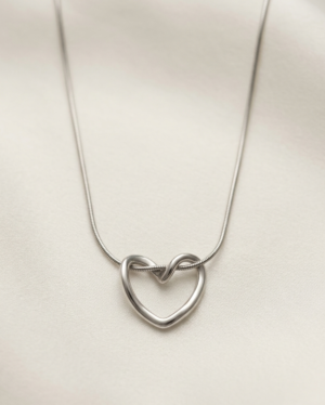 Minimalist Silver Heart Slider Necklace – Sleek Open Heart Pendant on Snake Chain