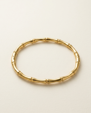 Solid Gold Bamboo Bangle – Hinged, Segmented Cuff in Polished 14k Gold-Tone