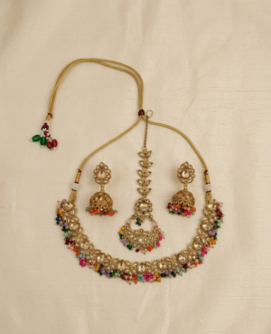 Traditional Multicolor Kundan Jewelry Set | Necklace, Earrings & Maang Tikka