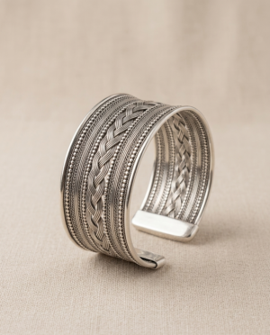 Oxidized Silver Tribal Cuff Bracelet | Antique Braided Boho Bangle | Ethnic Statement Wristwear