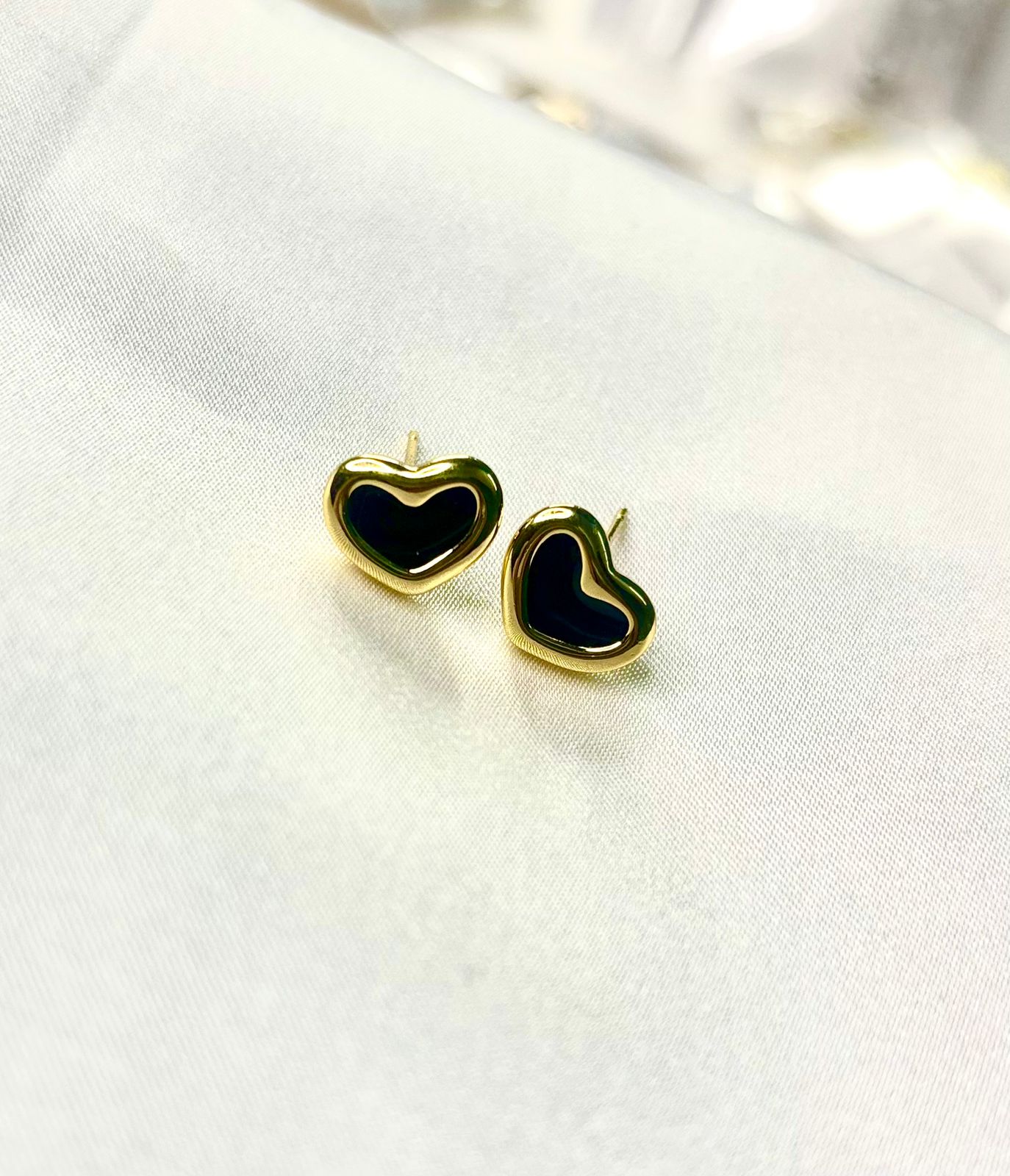 Black Enamel Heart Stud Earrings Dainty Minimalist Heart Jewelry - Image 2