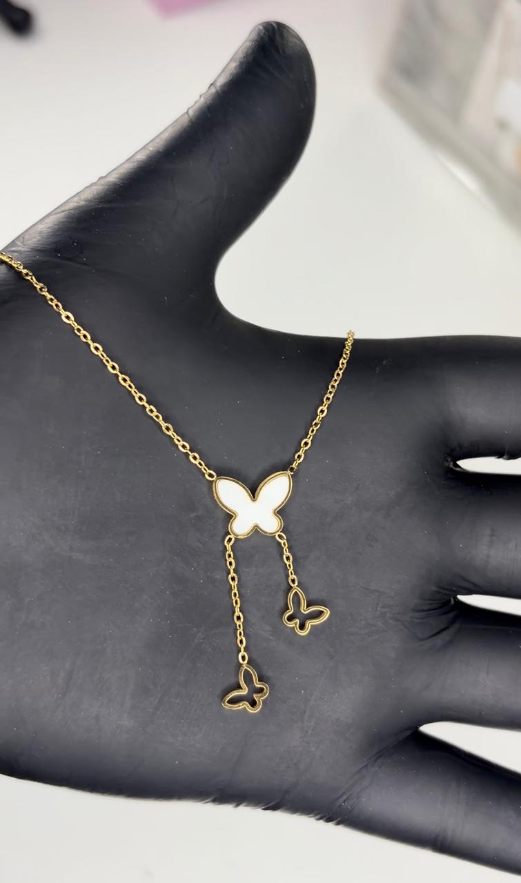 Premium Gold Plated Mother of Pearl Butterfly Tassel Necklace | Dainty Triple Butterfly Drop Charm | Elegant Nature-Inspired Jewelry for Women & Girls - Image 2