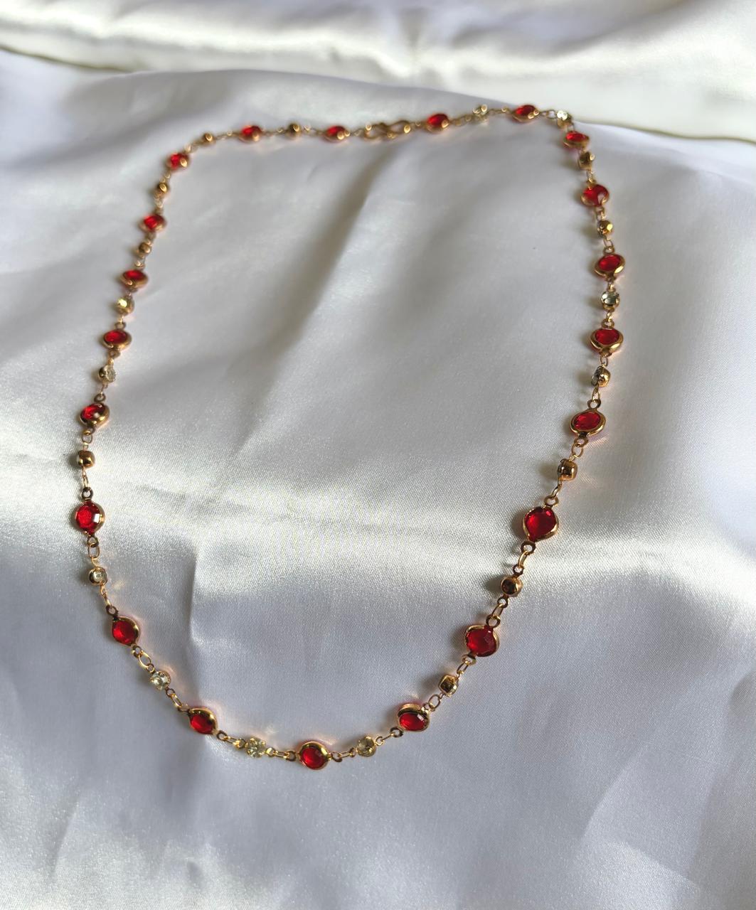 Ruby and Diamond Station Necklace | Bezel-Set Gemstone Layering Chain - Image 2