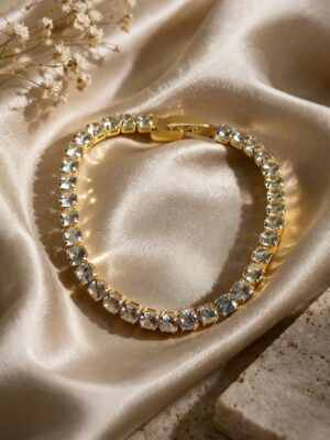 Premium Gold Plated Cubic Zirconia Tennis Bracelet | Luxurious Shimmering Diamond Simulant Bracelet | Elegant Wedding & Occasion Jewelry Gift for Women