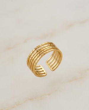 Anti-Tarnish Hammered Multi-Band Ring | Waterproof Adjustable Stacked Band