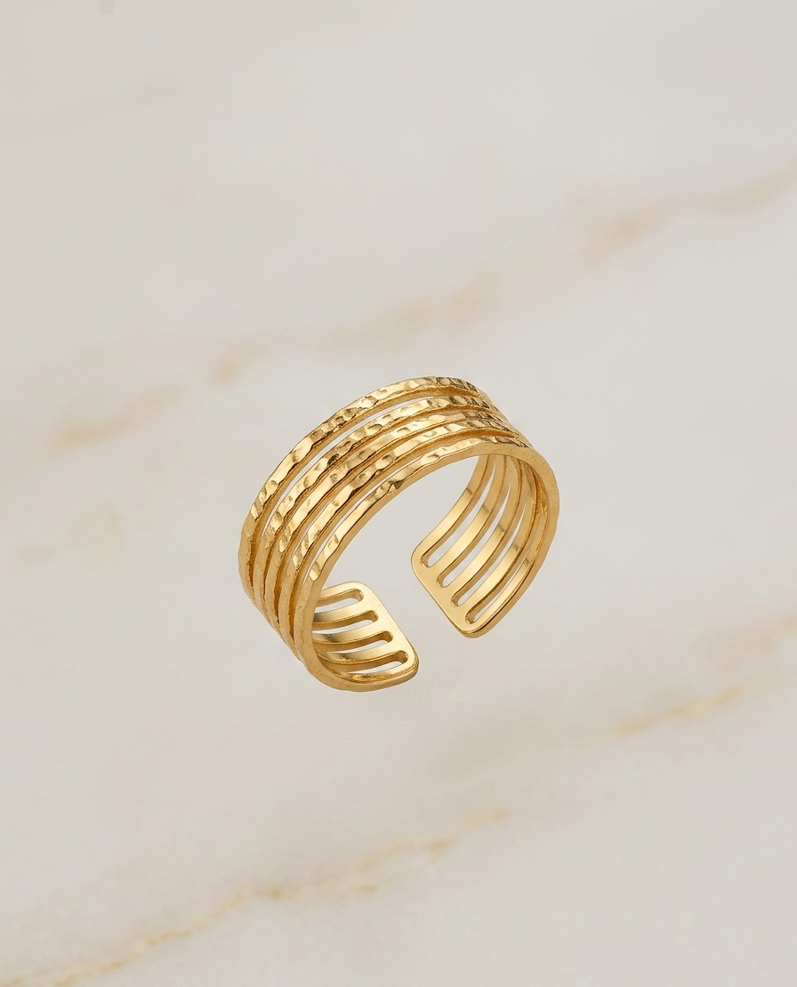 Anti-Tarnish Hammered Multi-Band Ring | Waterproof Adjustable Stacked Band