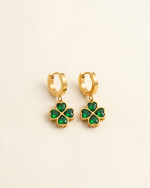 Anti-Tarnish Four-Leaf Clover Huggie Earrings | Waterproof Charm Hoops