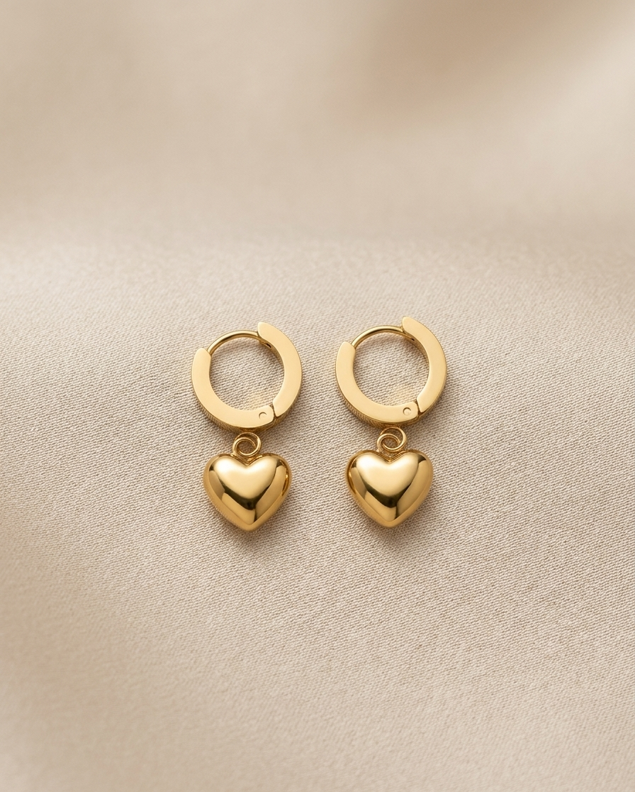 Anti-Tarnish Heart Huggie Earrings | Waterproof Dainty Charm Hoops